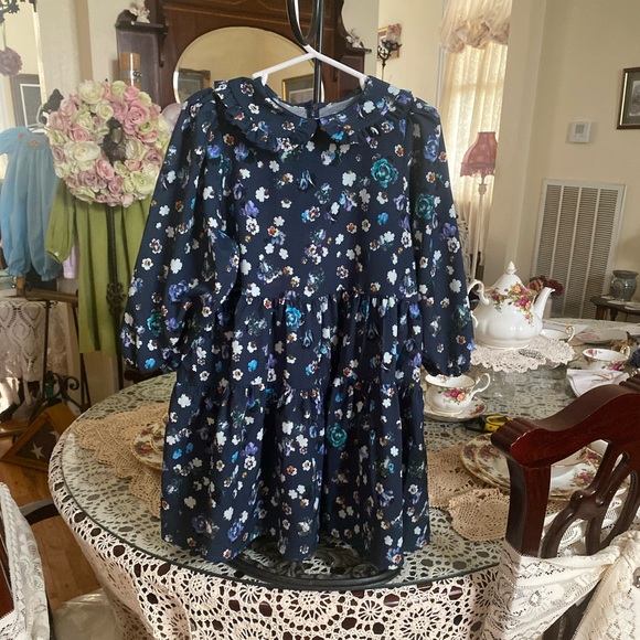 dark blue 2 piece dress Christina Rohde Blue Floral Dress – Ladida main image 0